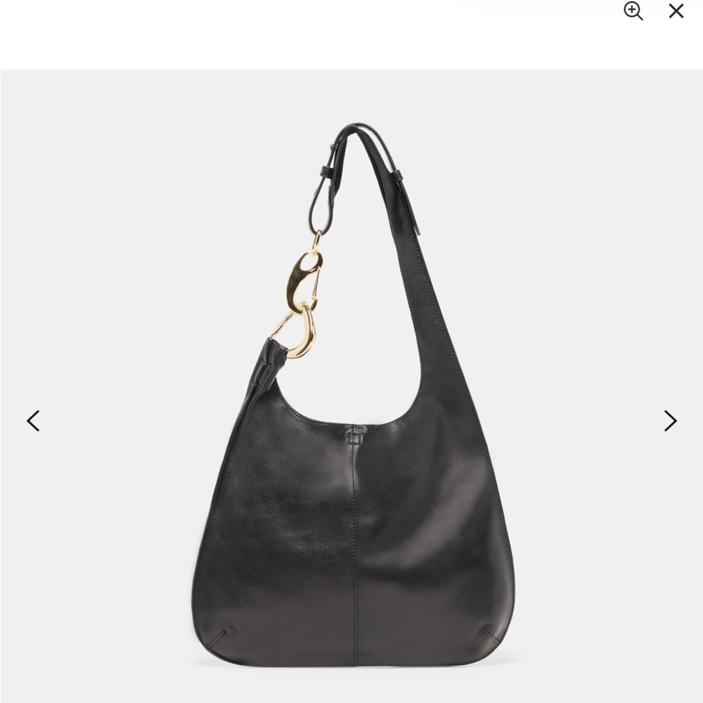 Dolce Vita Sleek Black Leather Shoulder Bag w Gold Accent, adjustable strap